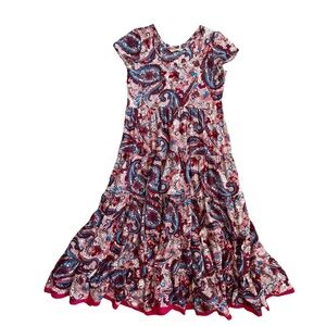 Soft Surroundings Boho Artsy Kara Tiered Midi Dress Size S Pink Red Paisley